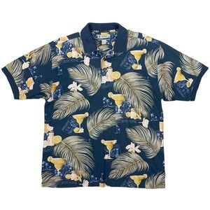 Kahala Hawaiian Islands Tropical Cocktail Print Polo Shirt Cotton Resort Large